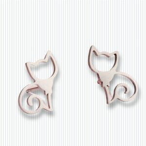 - - Silver cat stud earrings
